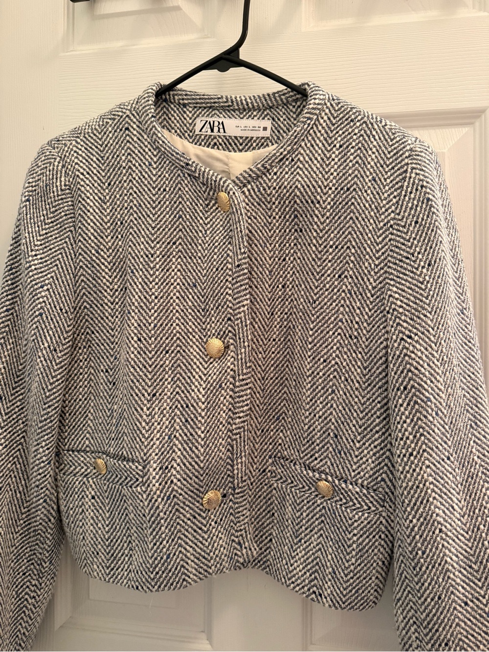 Zara Classic Herringbone Cropped Jacket in Black & White - Picture 3 of 5